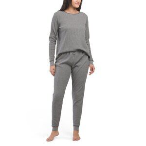 POPPY & CLAY Charcoal Organic Cotton Warm Me Up Waffle Knit Thermal Pajama Set
